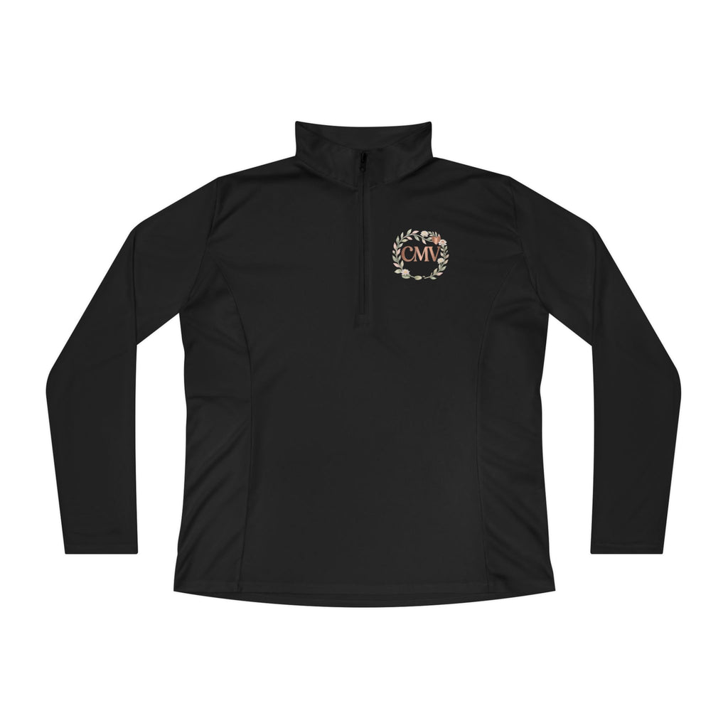 Ladies Quarter-Zip Pullover — Floral Monogram CMV Lightweight Pullover