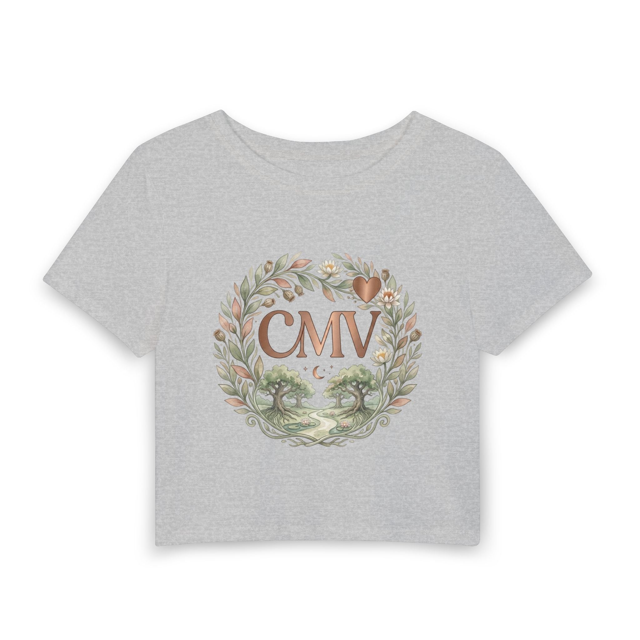 Women's Baby Tee — Vintage Floral Monogram CMV Cropped Tee