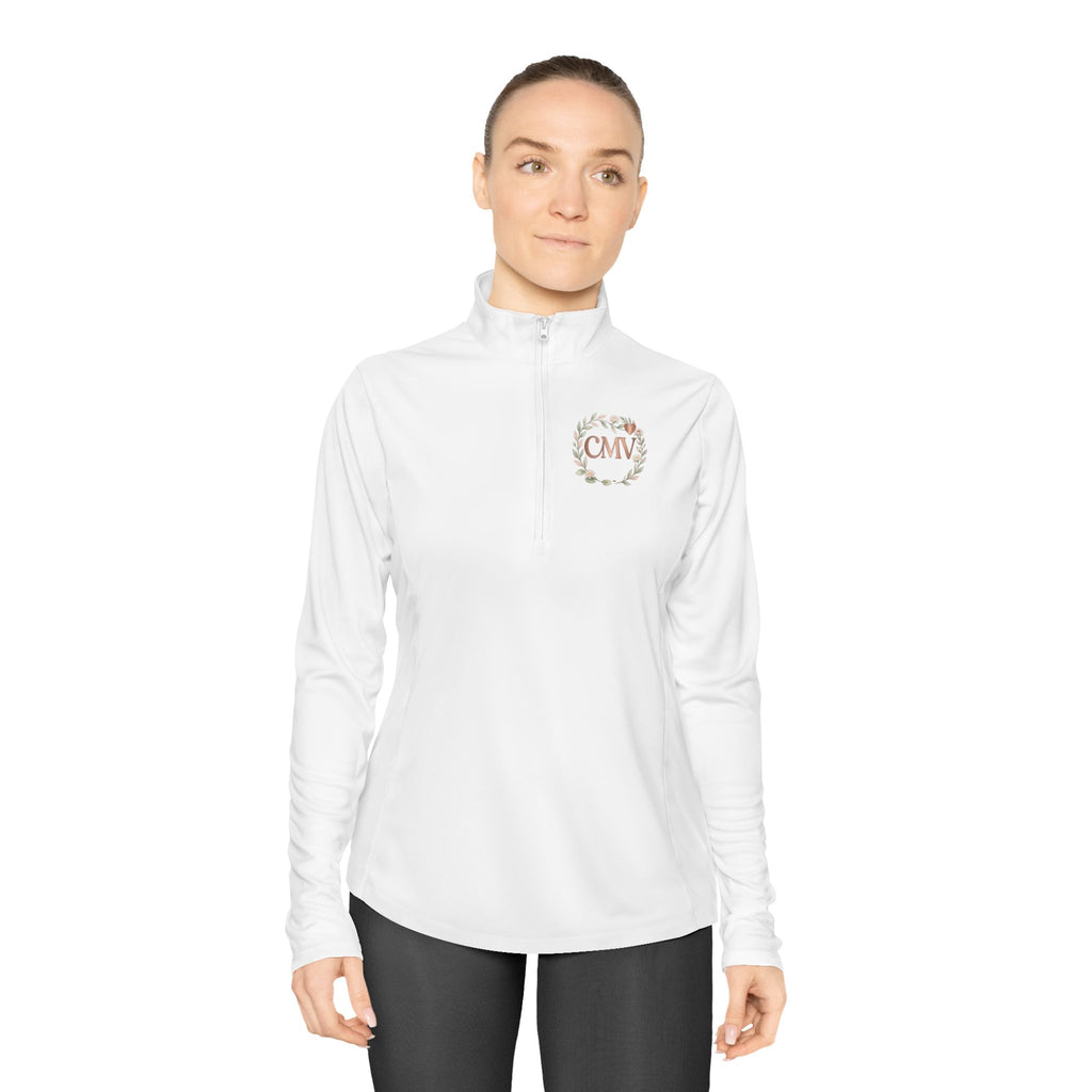 Ladies Quarter-Zip Pullover — Floral Monogram CMV Lightweight Pullover