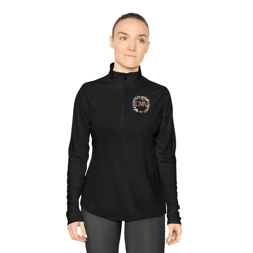 Ladies Quarter-Zip Pullover — Floral Monogram CMV Lightweight Pullover