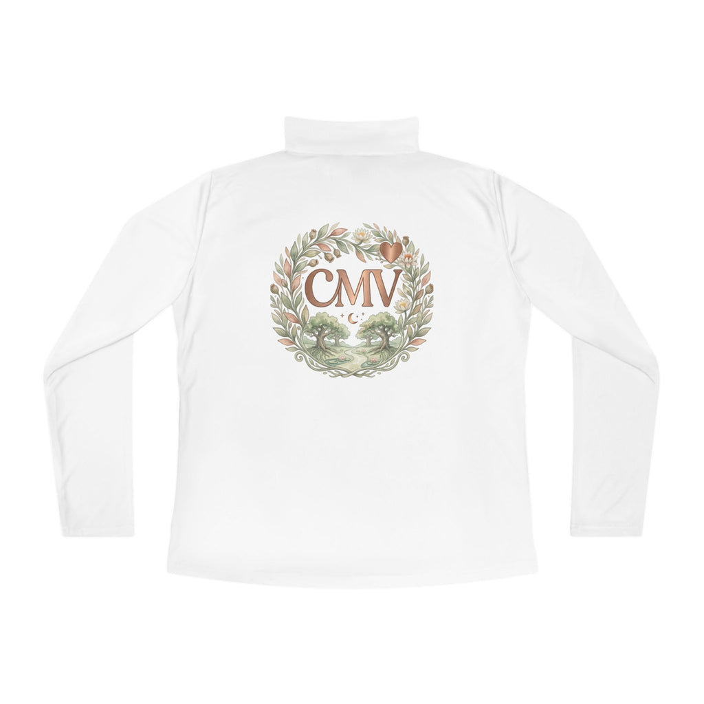 Ladies Quarter-Zip Pullover — Floral Monogram CMV Lightweight Pullover