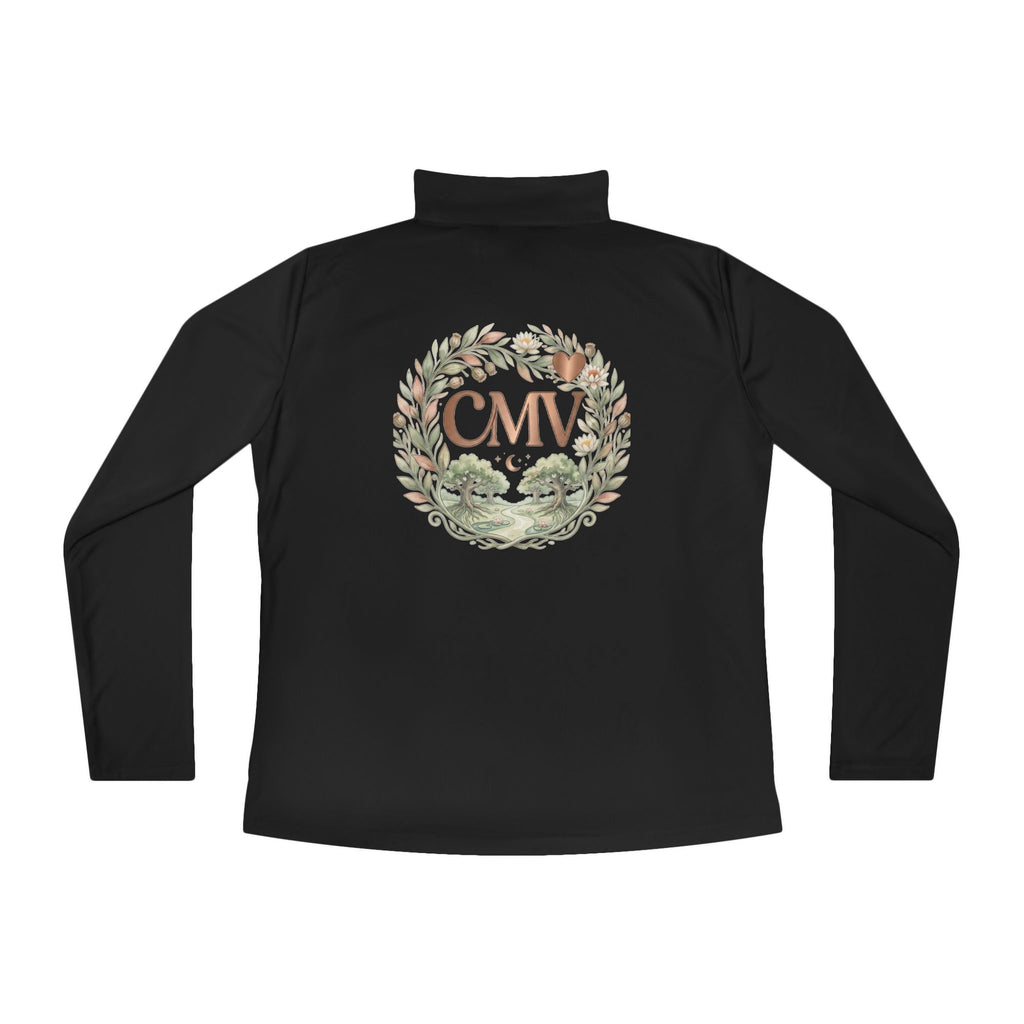Ladies Quarter-Zip Pullover — Floral Monogram CMV Lightweight Pullover