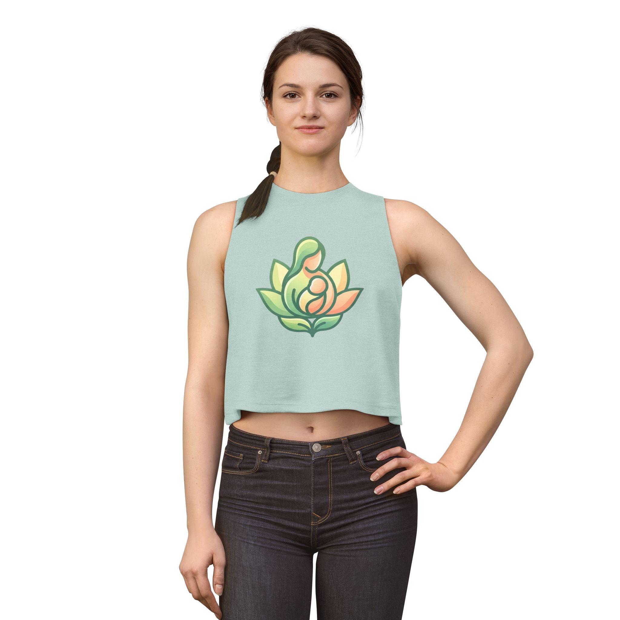 Motherhood Lotus Crop Top — Mom & Baby Floral Graphic